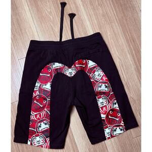 Evisu Heritage Mens M Black Cotton Sweat Shorts Daruma Daicock Graphic Red Logo